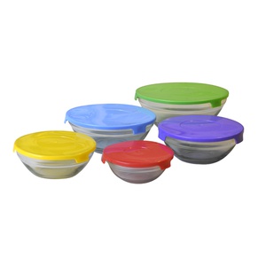 imagen de SET DE 5 BOWLS DE VIDRIO CON TAPA MULTICOLOR